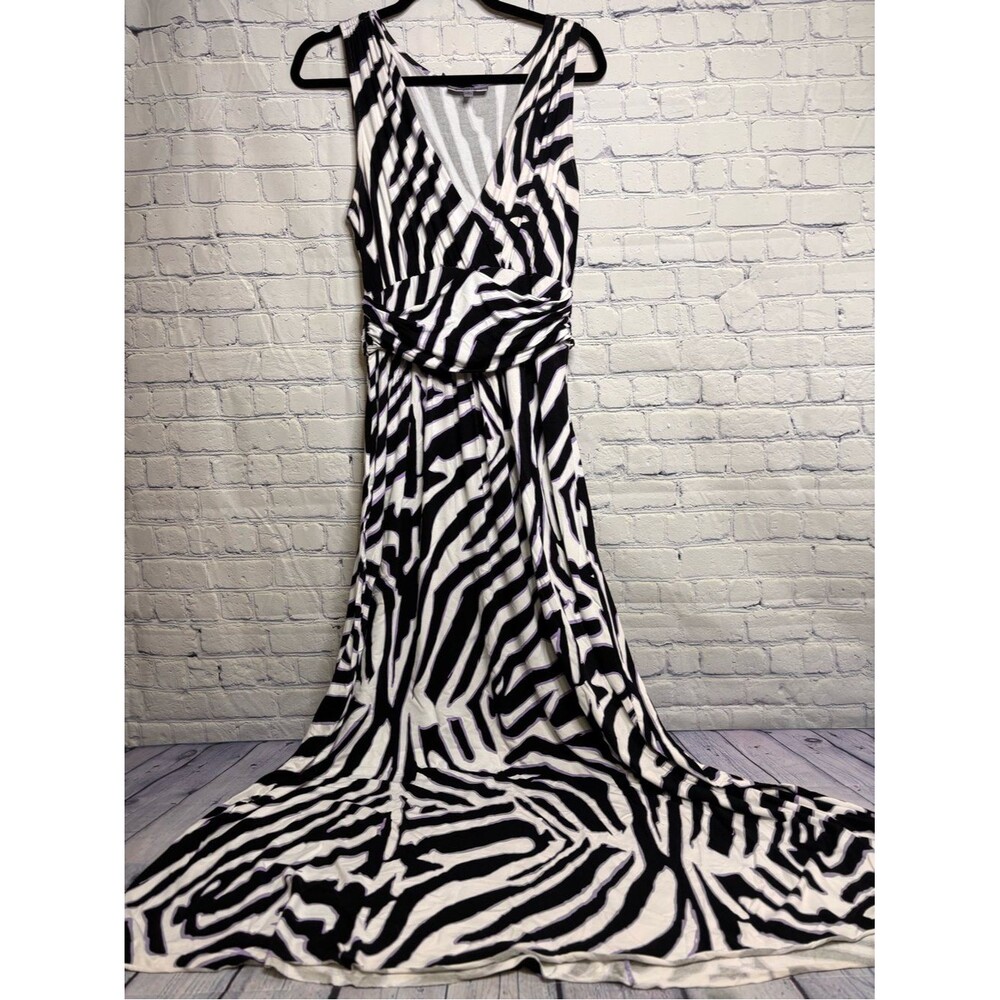 Jennifer Lopez Black White Purple Zebra Party Vacation Surplice Y2K Maxi Dress M